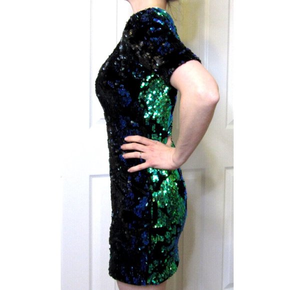 Green Sequin Mini Dress TopShop Color change Sexy Cocktail Party UK 8= US Size 4 - Picture 2 of 10